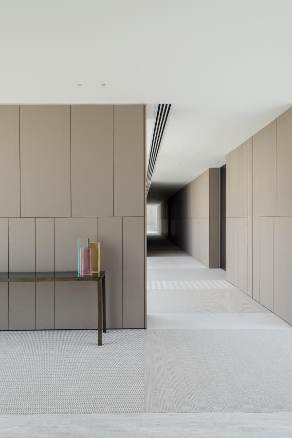 Corridor with wood-paneled walls, Oberoi Resort, Ajman