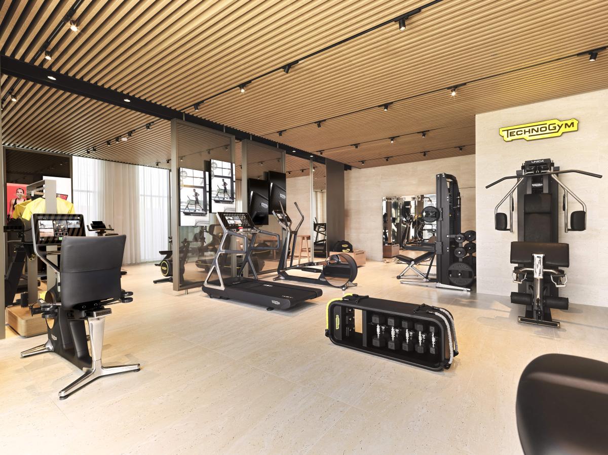Showroom floor with strength training equipment on display, Technogym Headquarters, Dubai