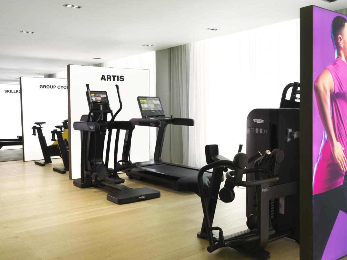 Retail area with branded treadmill display, Technogym Headquarters, Dubai